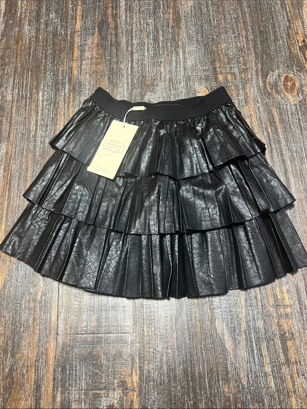 NWT Hannah Banana Black Tiered Faux Leather Skater Skirt